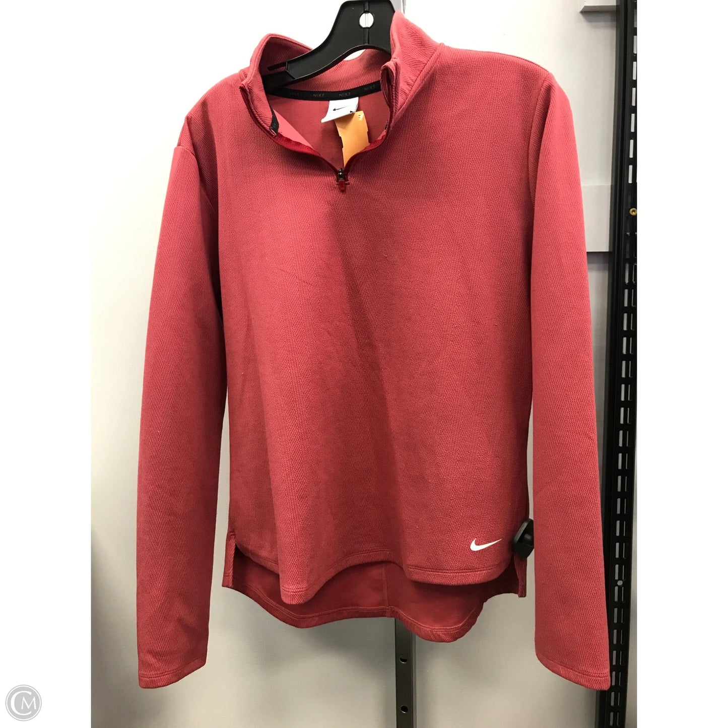 Athletic Top Long Sleeve Collar By Nike Apparel In Orange, Size: L