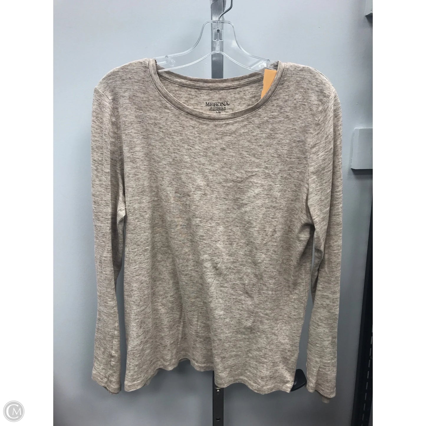 Top Long Sleeve Basic By Merona In Tan, Size: L