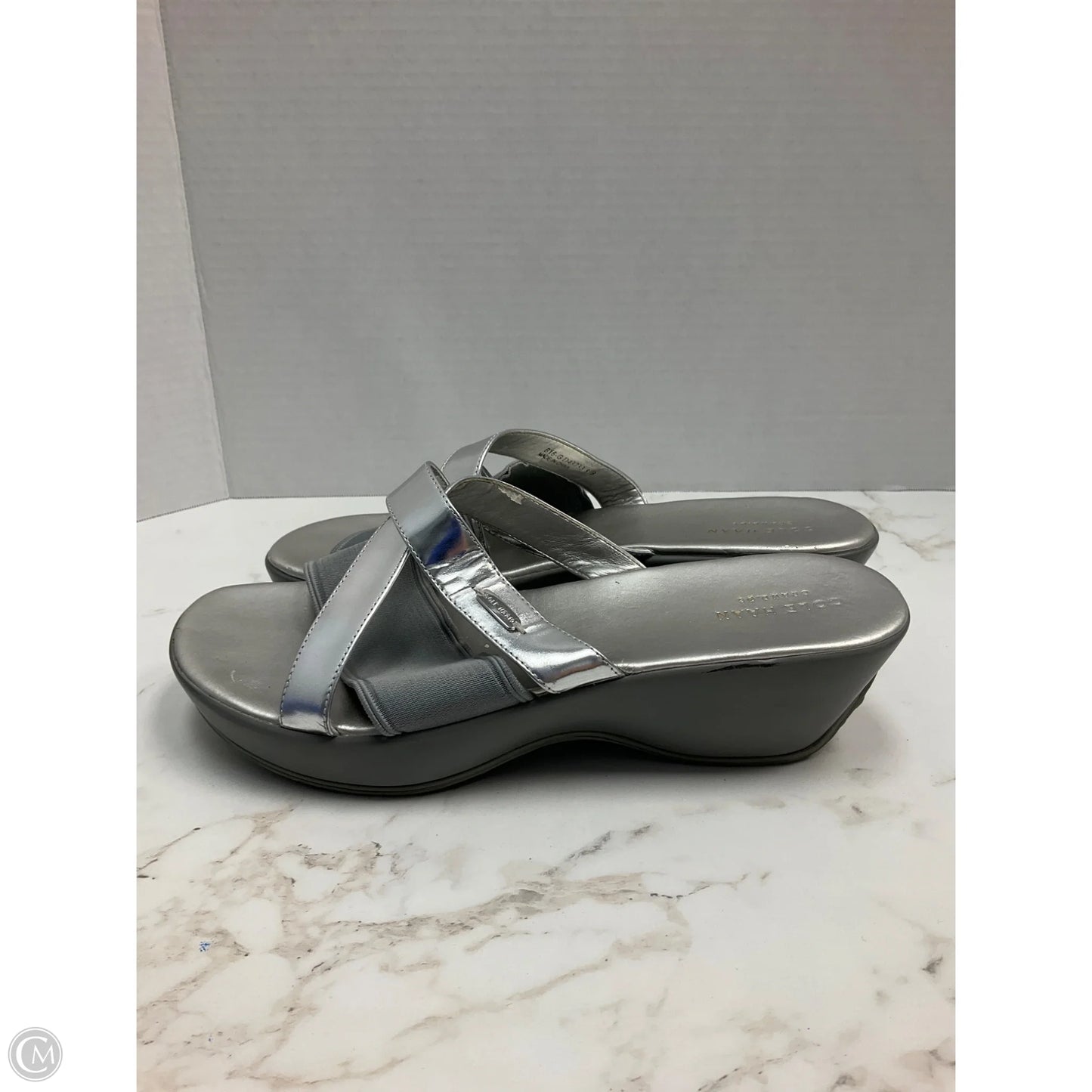 Sandals Heels Wedge By Cole-haan In Silver, Size: 8.5