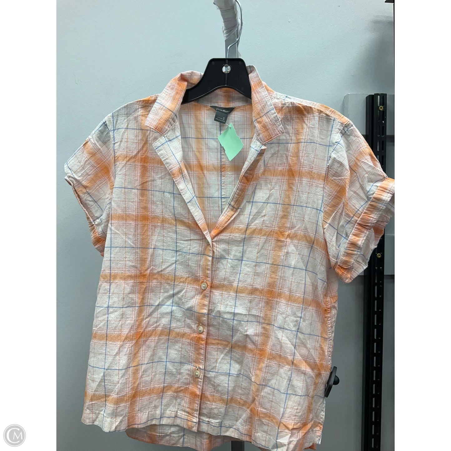 Top Short Sleeve By Eddie Bauer In Plaid Pattern, Size: S