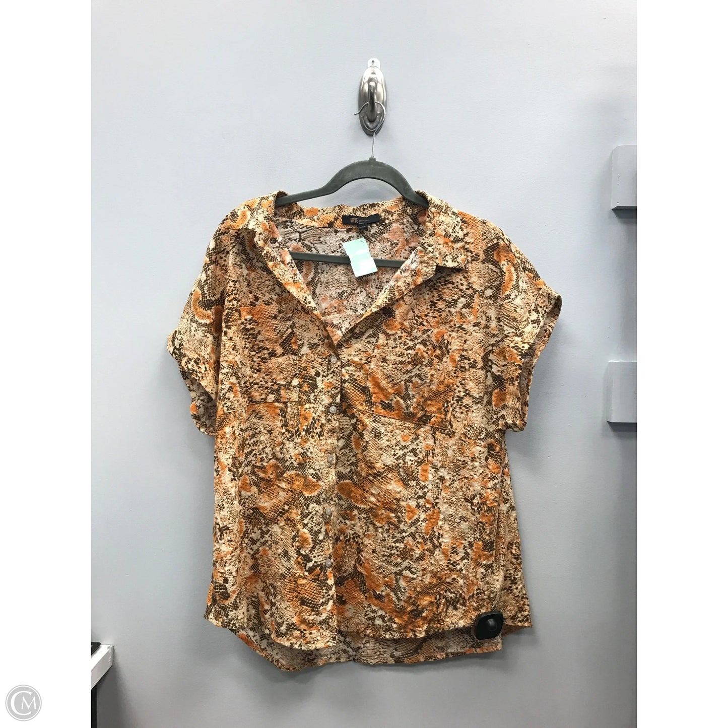 Top Short Sleeve Designer By Frye In Snakeskin Print, Size: L