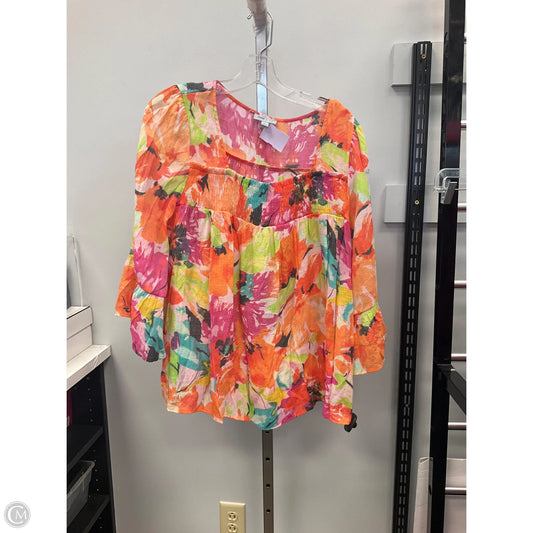 Top 3/4 Sleeve By Cmc In Floral Print, Size: L