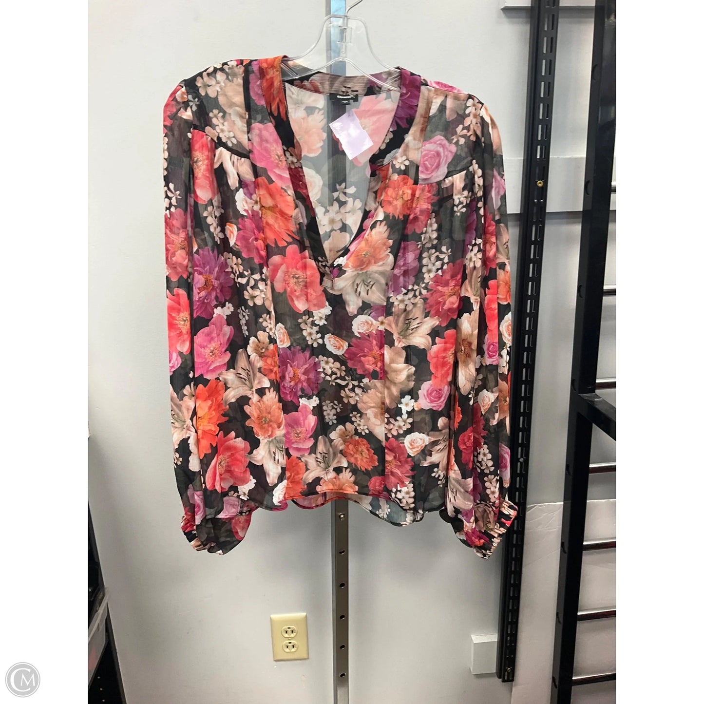 Top Long Sleeve By Express In Floral Print, Size: L