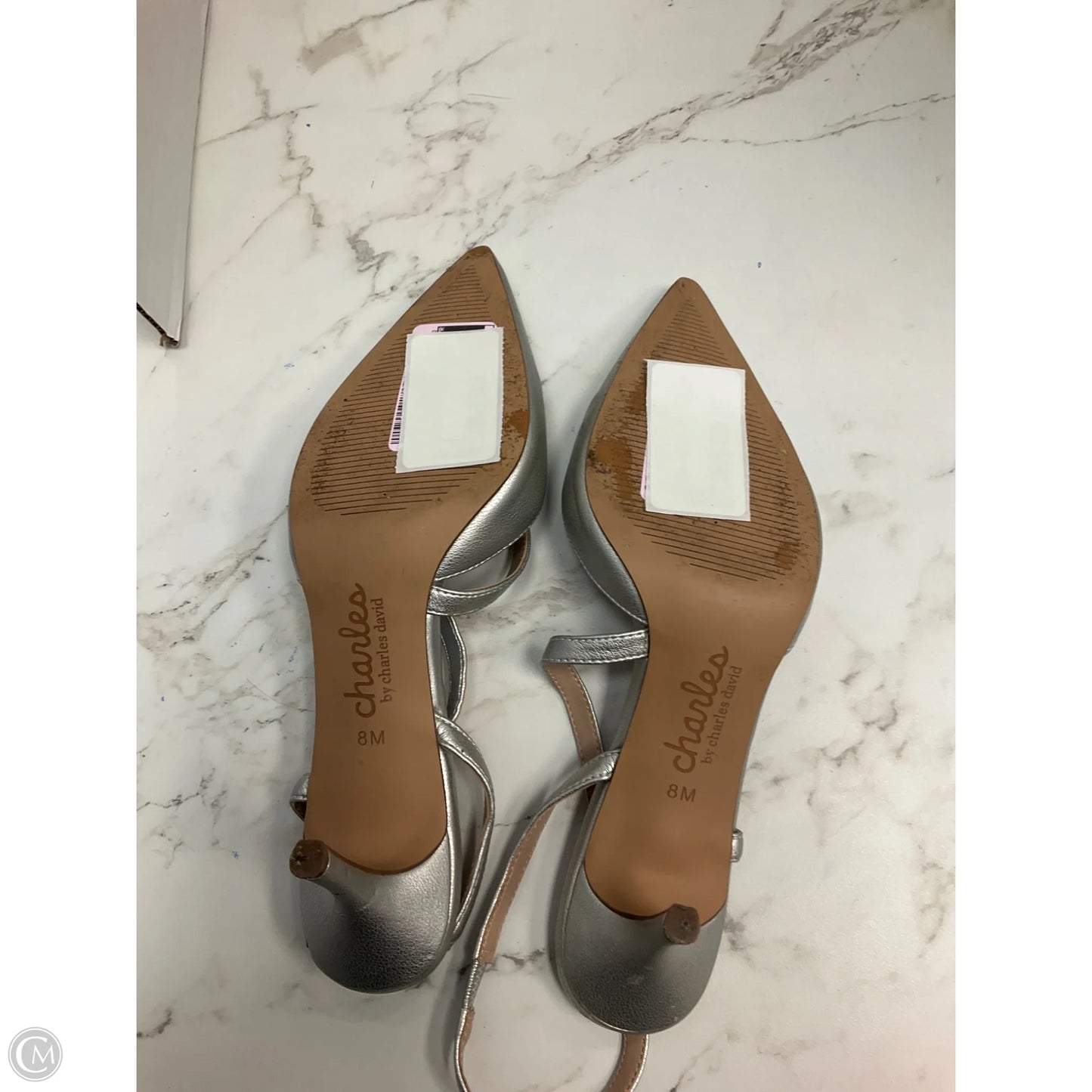 Sandals Heels Kitten By Charles David In Silver, Size: 8