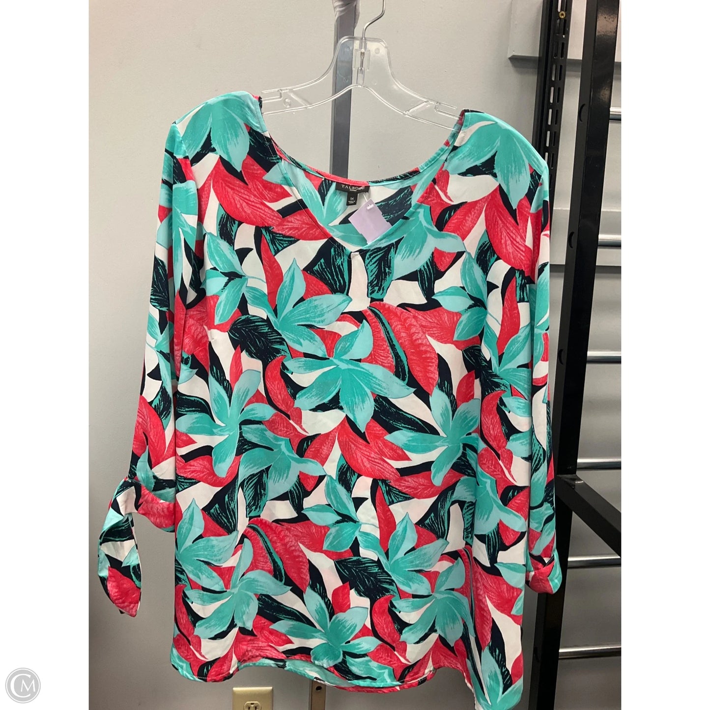 Top 3/4 Sleeve By Talbots In Green & Pink, Size: 1x