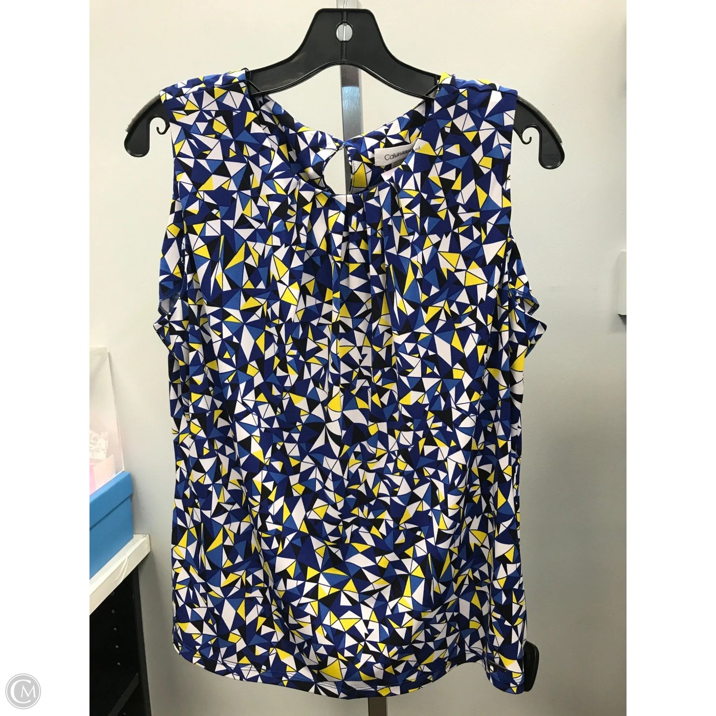Top Sleeveless By Calvin Klein In Blue & Yellow, Size: L