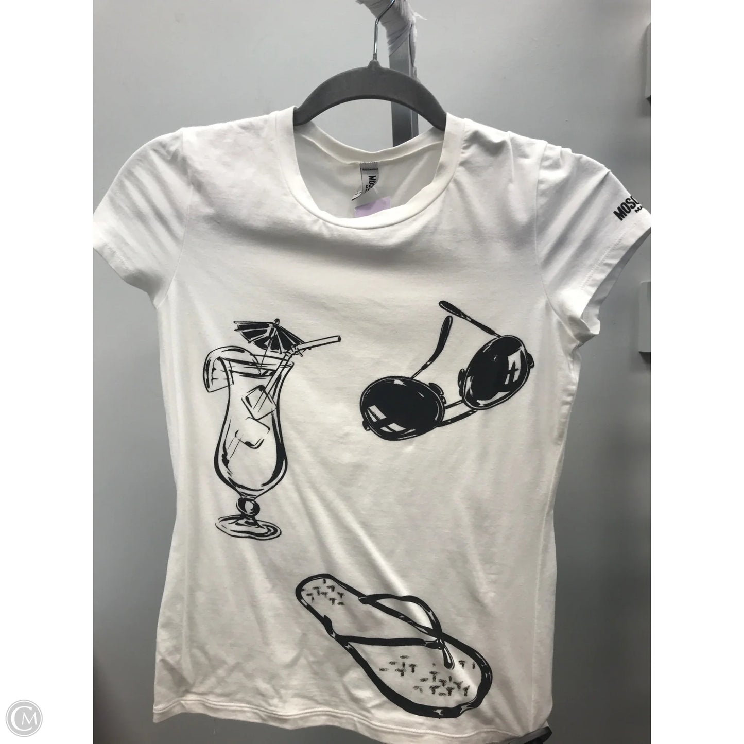 Top Short Sleeve Luxury Designer By Moschino In White, Size: S
