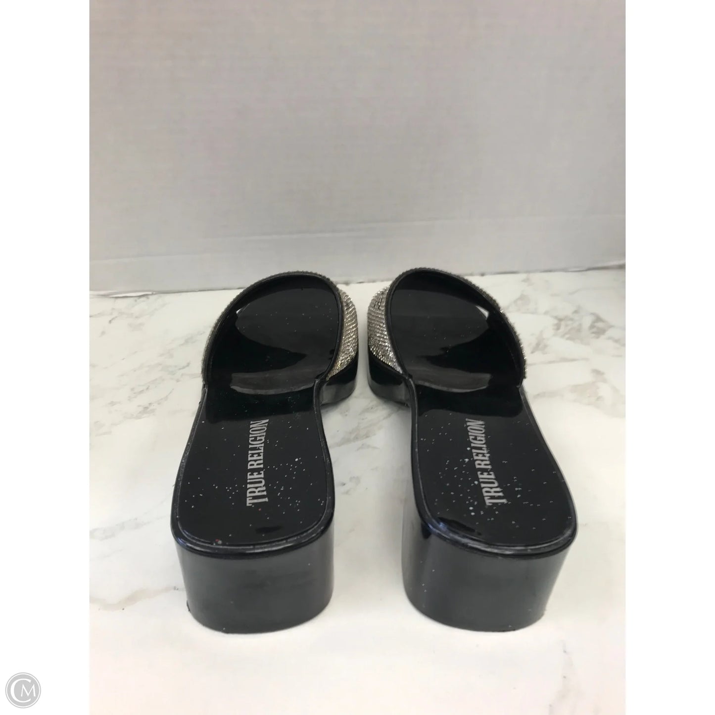 Sandals Heels Block By True Religion In Black & Silver, Size: 9