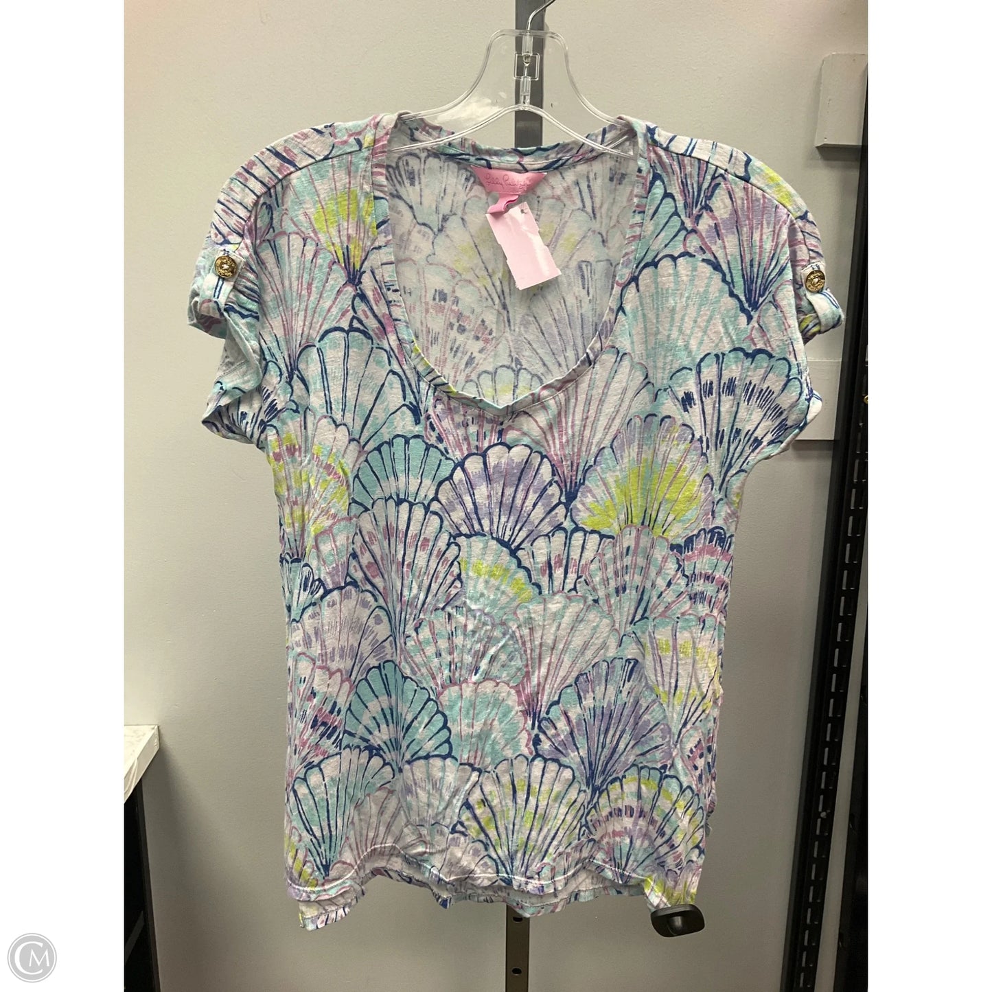 Top Short Sleeve Designer By Lilly Pulitzer In Blue & Purple, Size: M