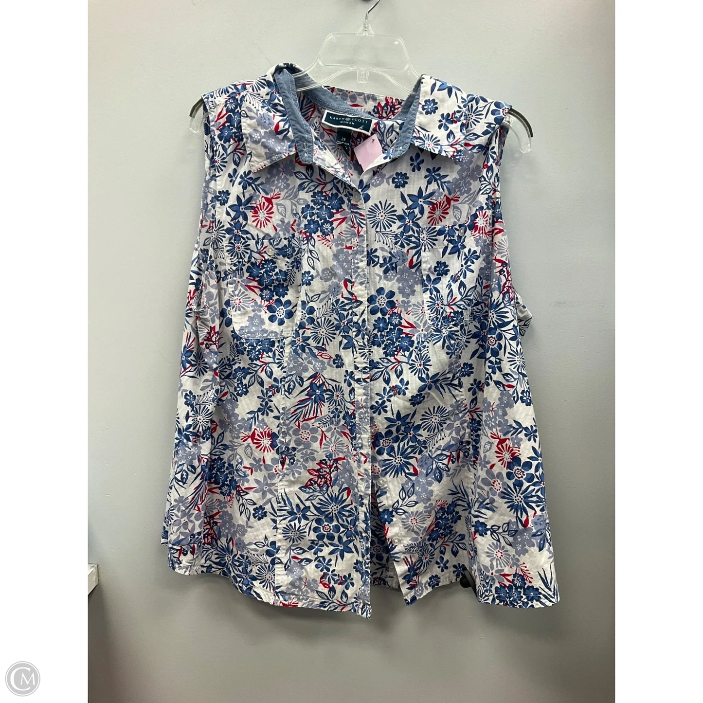 Top Sleeveless By Karen Scott In Floral Print, Size: 2x