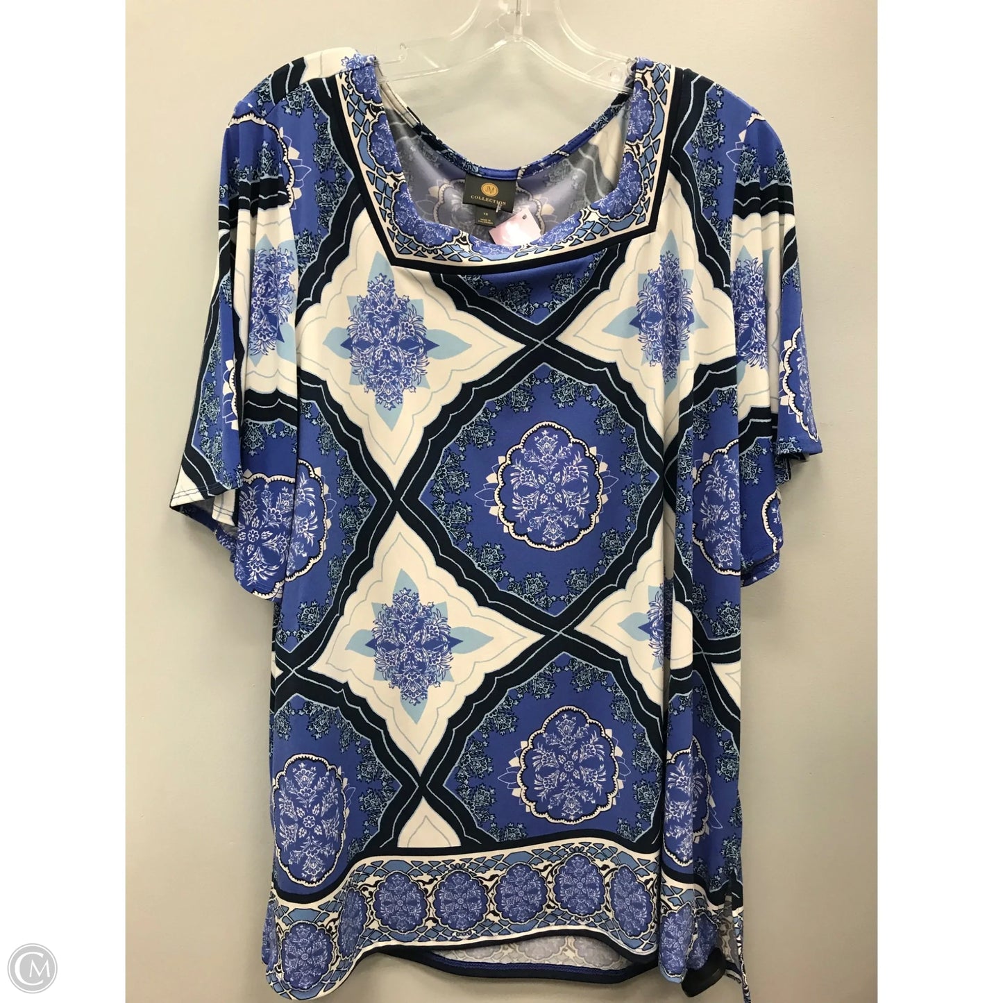 Top Short Sleeve By Jm Collections In Blue, Size: 1x