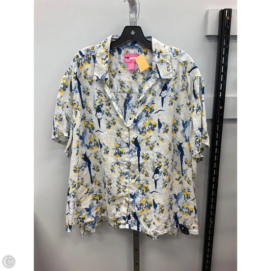 Top Short Sleeve By Isaac Mizrahi In Blue & Yellow, Size: 3x