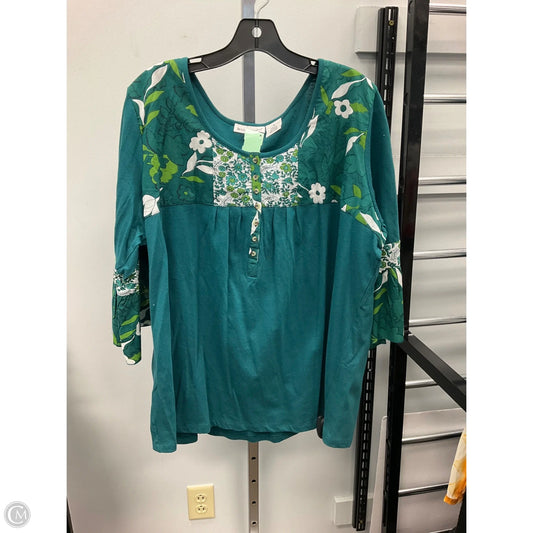 Top 3/4 Sleeve By Jessica London In Green, Size: 1x