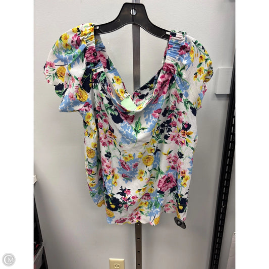 Top Short Sleeve By Elle In Floral Print, Size: L