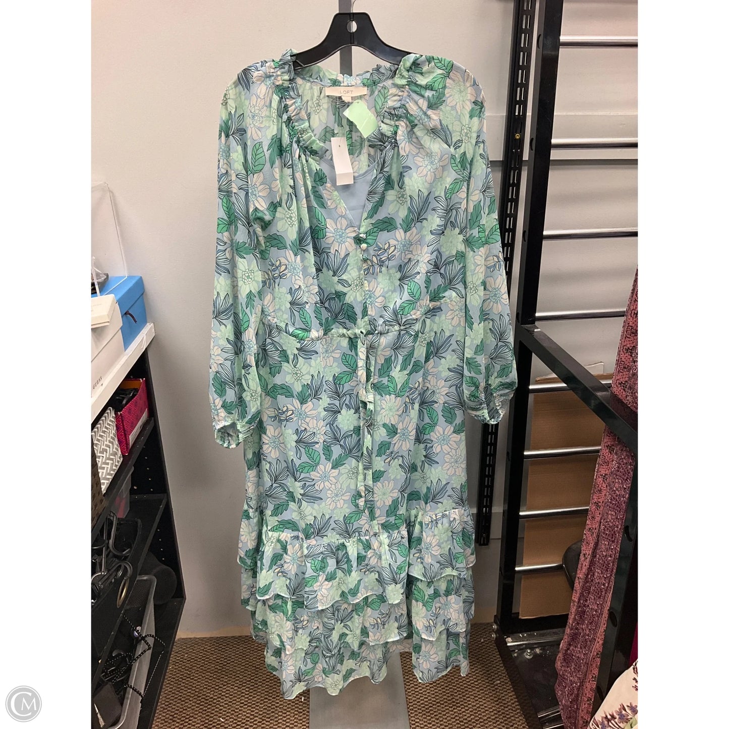 Dress Casual Midi By Loft In Blue & Green, Size: M