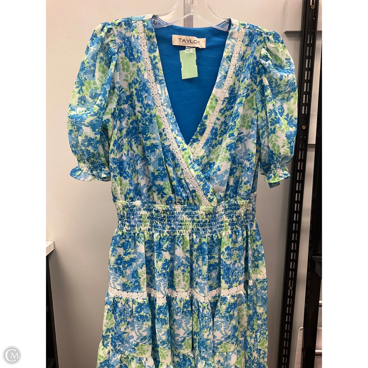 Dress Casual Midi By Taylor In Blue & Green, Size: 8
