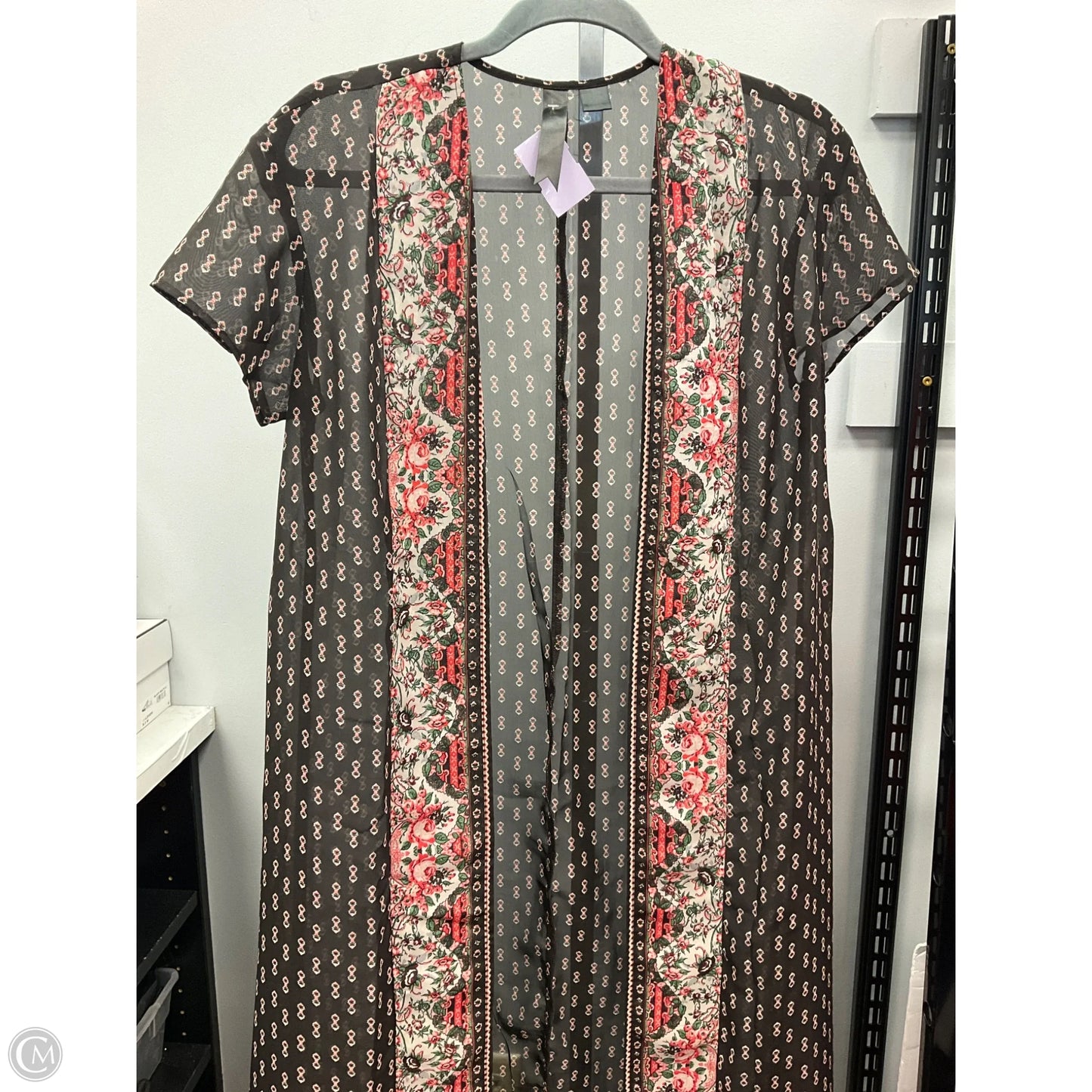 Kimono By Clothes Mentor In Black & Pink, Size: S