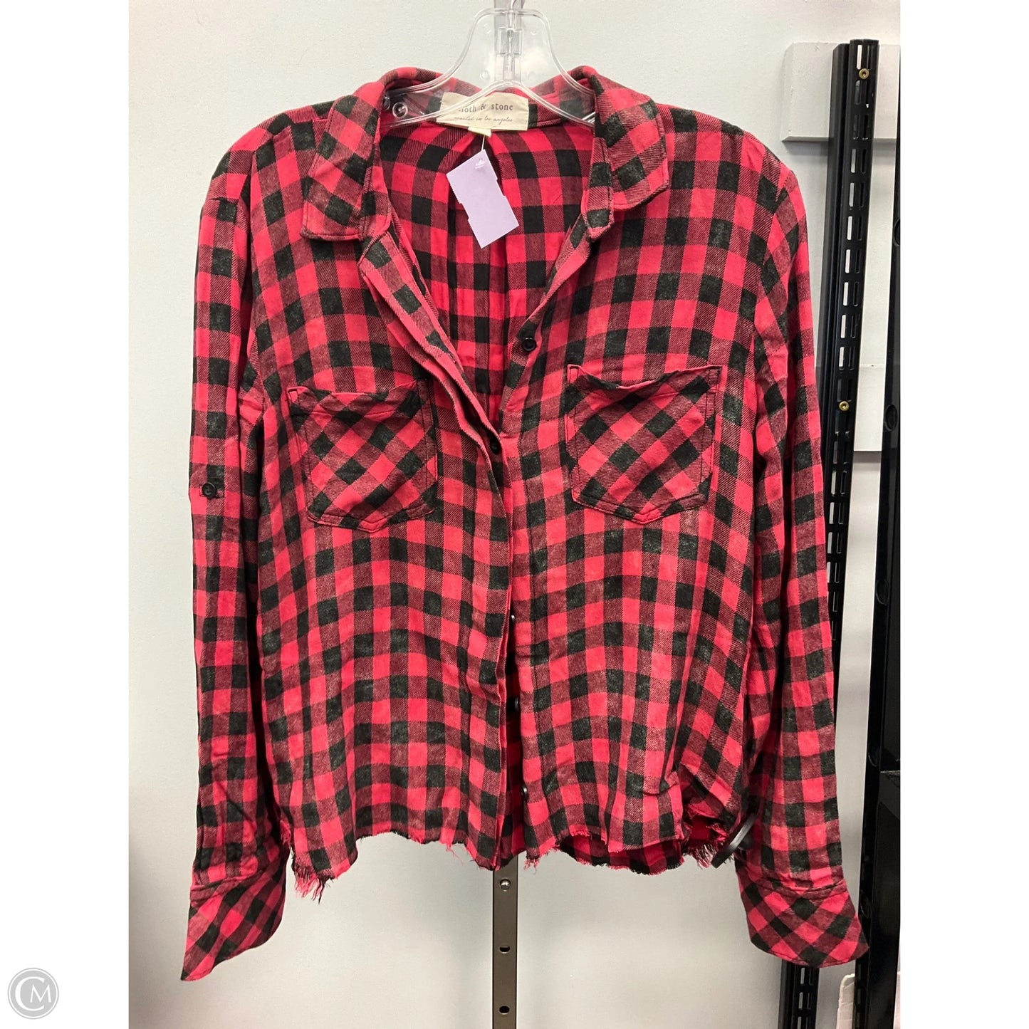 Top Long Sleeve By Cloth & Stone In Checkered Pattern, Size: S