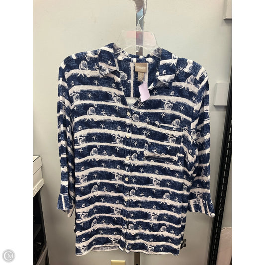 Top Long Sleeve By Chicos In Blue & White, Size: L
