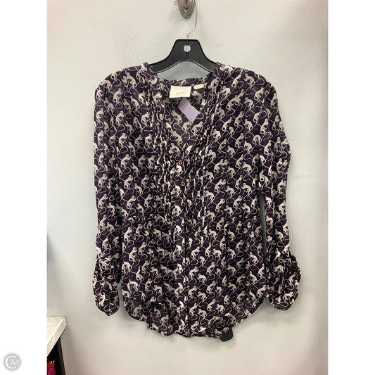 Top Long Sleeve By Maeve In Purple & White, Size: S