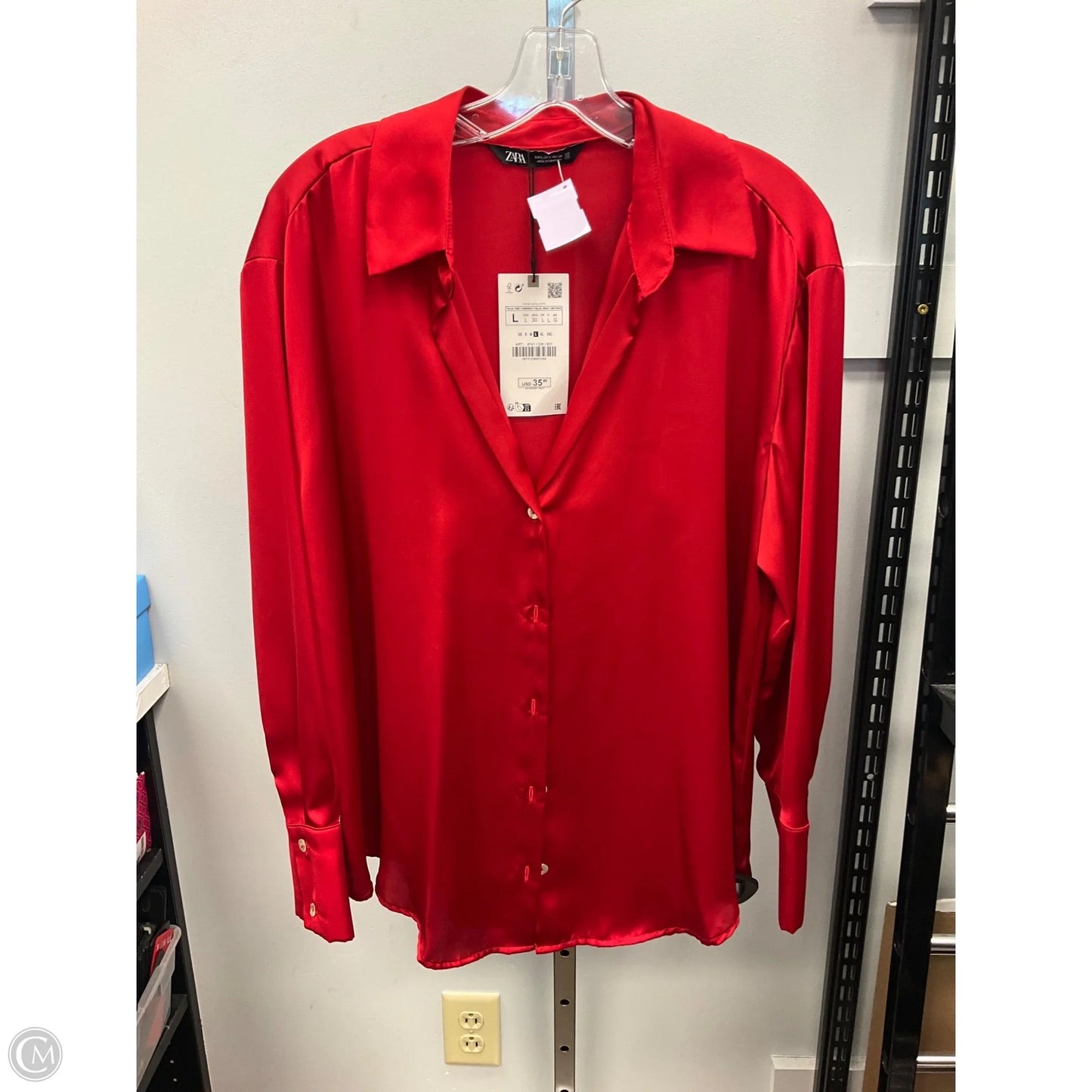 Top Long Sleeve By Zara In Red, Size: L
