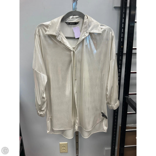 Top Long Sleeve By Zara Basic In Silver, Size: S