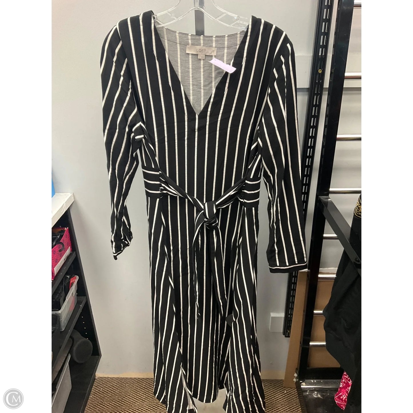 Dress Casual Midi By Loft In Striped Pattern, Size: 12