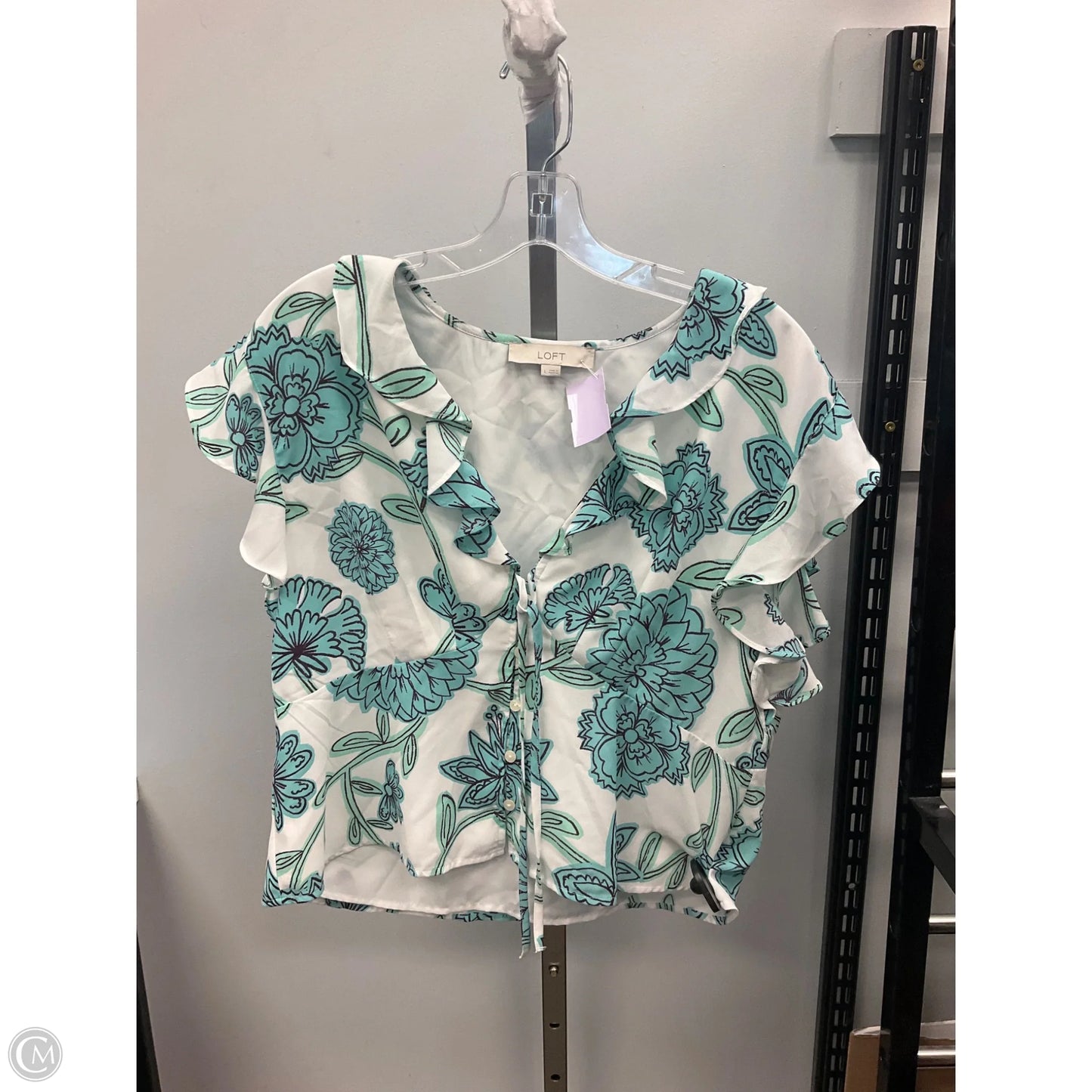 Top Sleeveless By Loft In Blue & White, Size: L