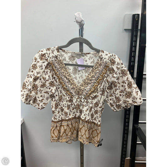 Top Short Sleeve By Loft In Tan, Size: Mp