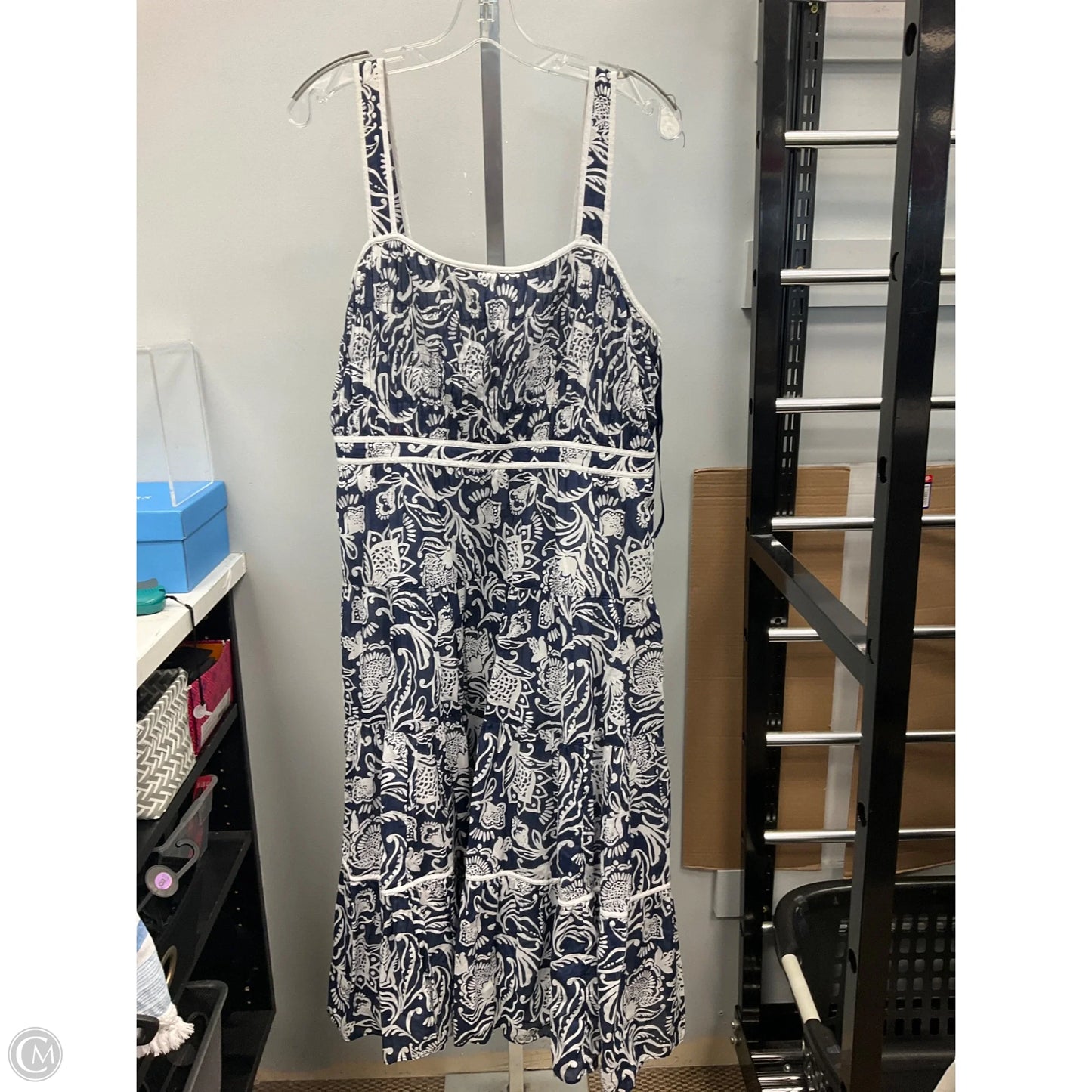 Dress Casual Midi By Talbots In Blue & White, Size: 12