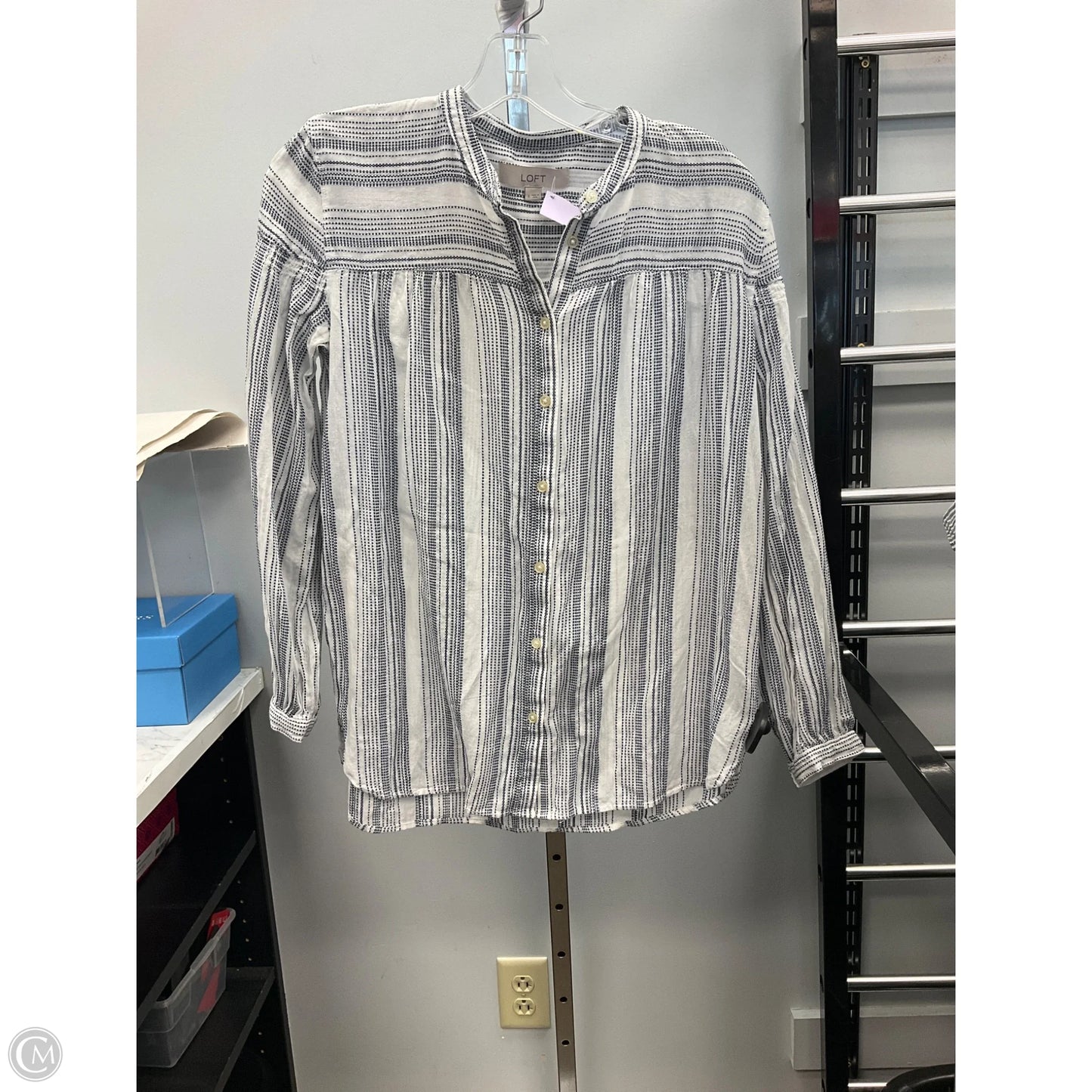 Top Long Sleeve By Loft In Blue & White, Size: S