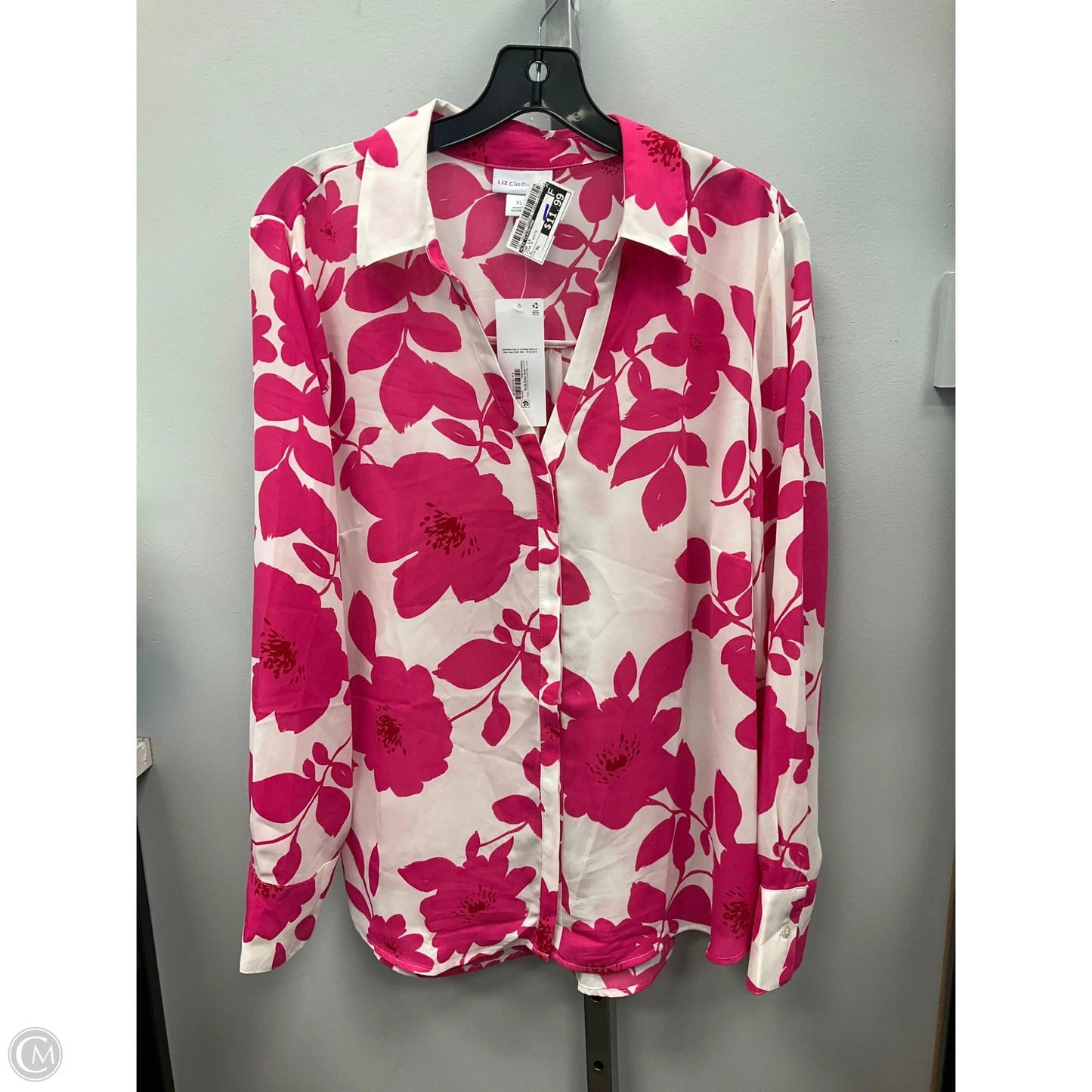 Top Long Sleeve By Liz Claiborne In Pink & White, Size: Xl