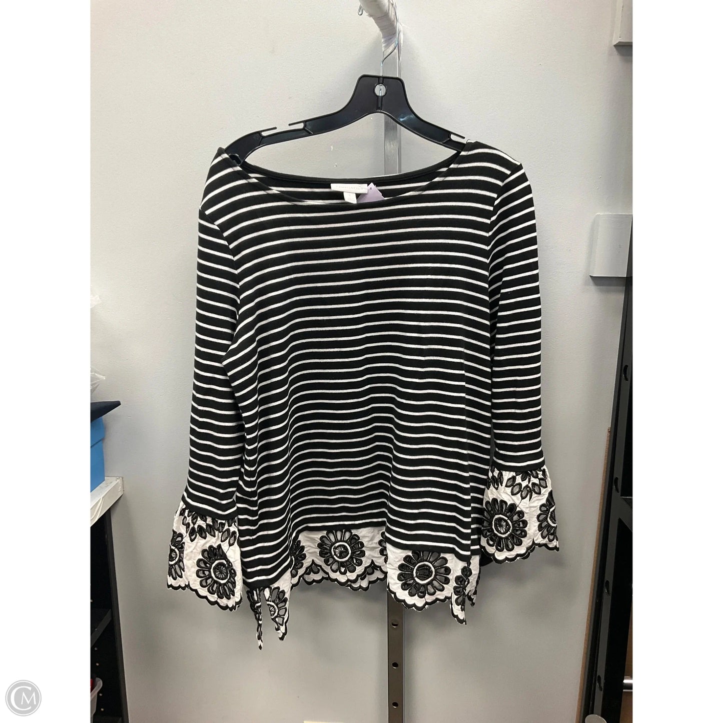 Top Long Sleeve By Charter Club In Black & White, Size: L