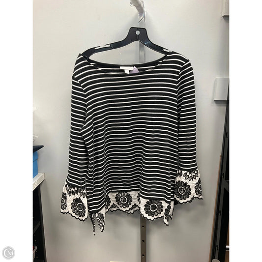 Top Long Sleeve By Charter Club In Black & White, Size: L