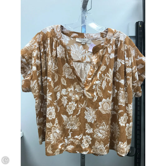 Top Short Sleeve By Loft In Tan & White, Size: S