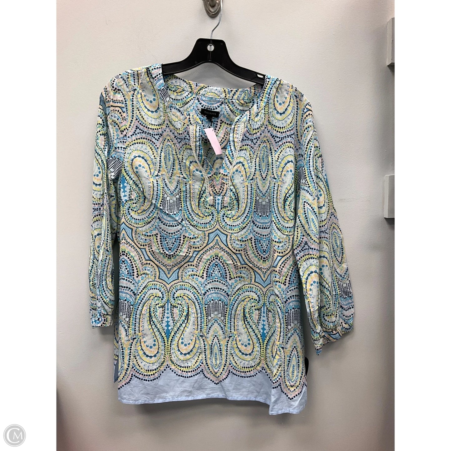 Top 3/4 Sleeve By Talbots In Blue & Yellow, Size: M