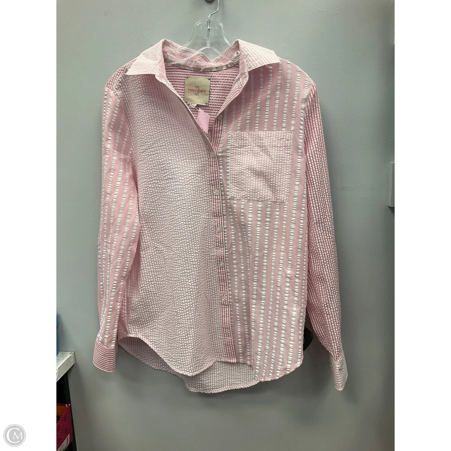 Top Long Sleeve By Clothes Mentor In Pink & White, Size: S