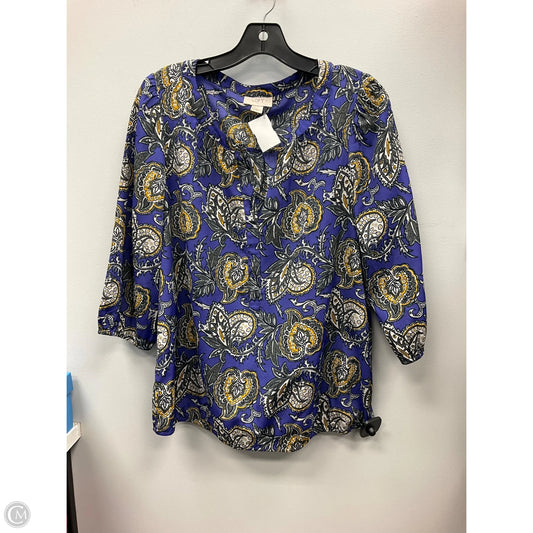 Top 3/4 Sleeve By Loft In Blue & Yellow, Size: M