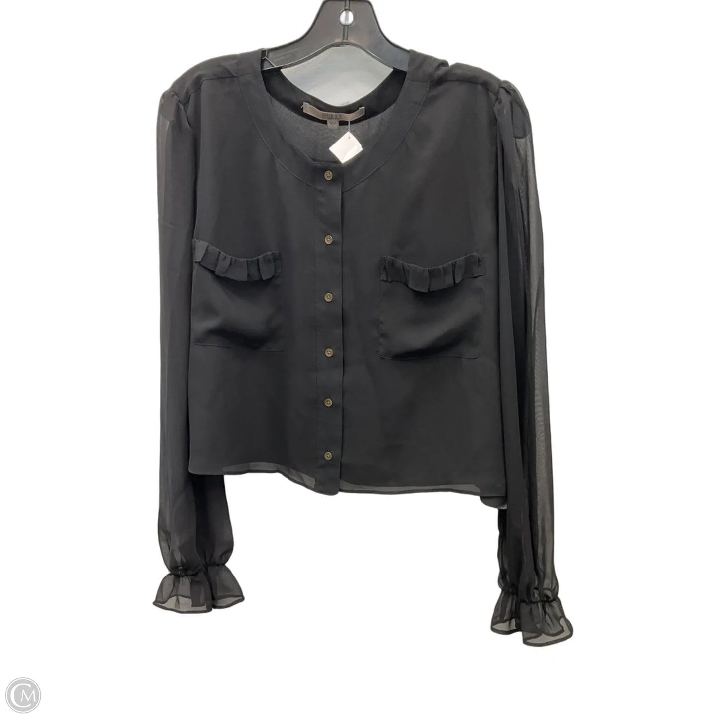 Top Long Sleeve By Guess In Black, Size: L