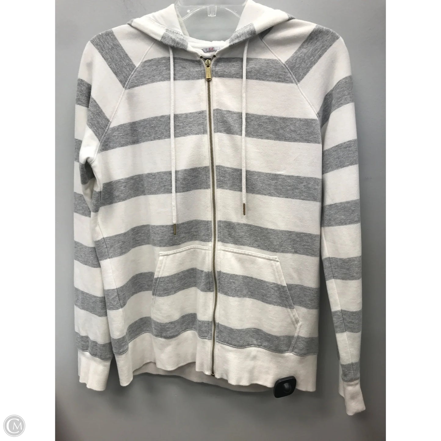 Sweatshirt Hoodie By Tommy Hilfiger In Grey & White, Size: S