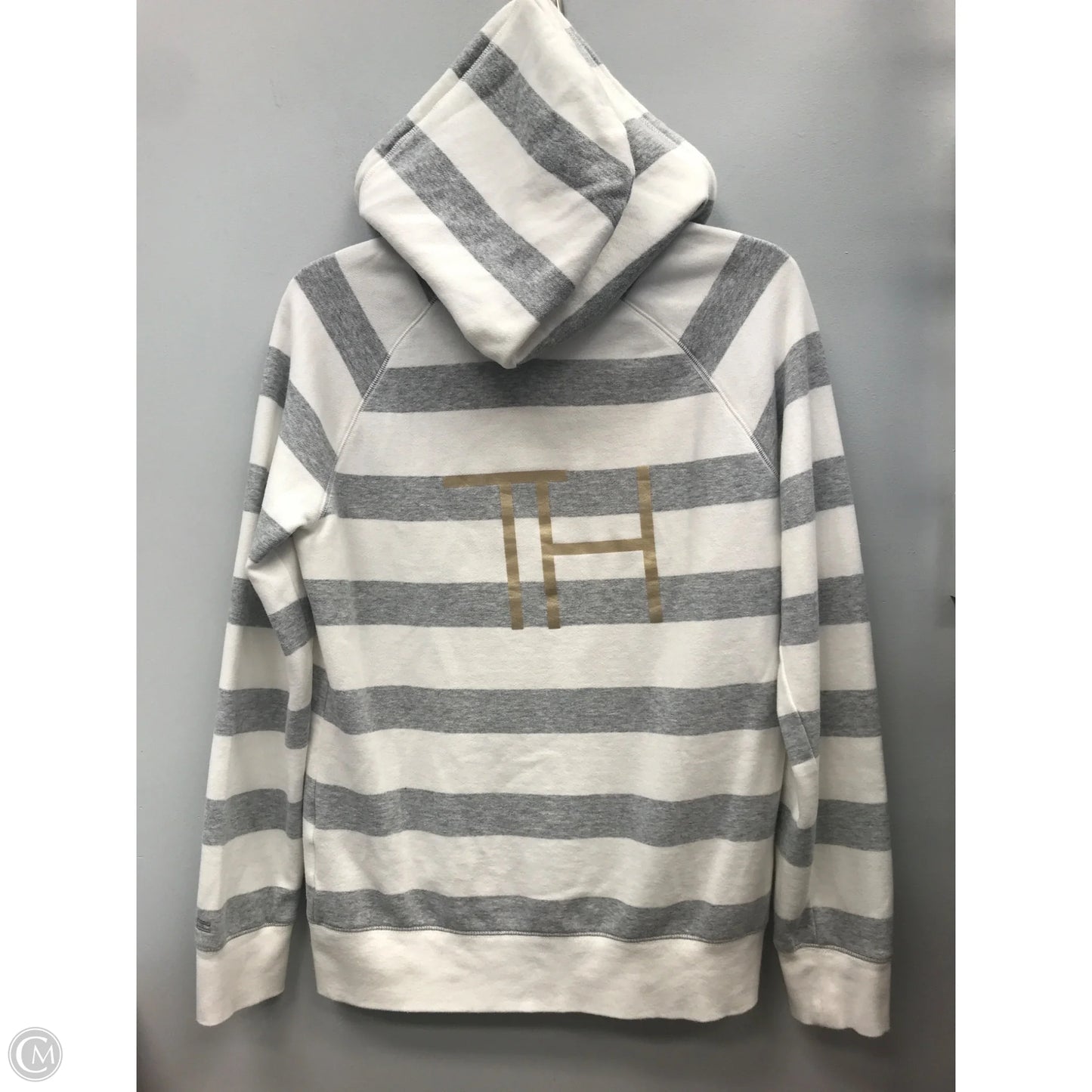 Sweatshirt Hoodie By Tommy Hilfiger In Grey & White, Size: S