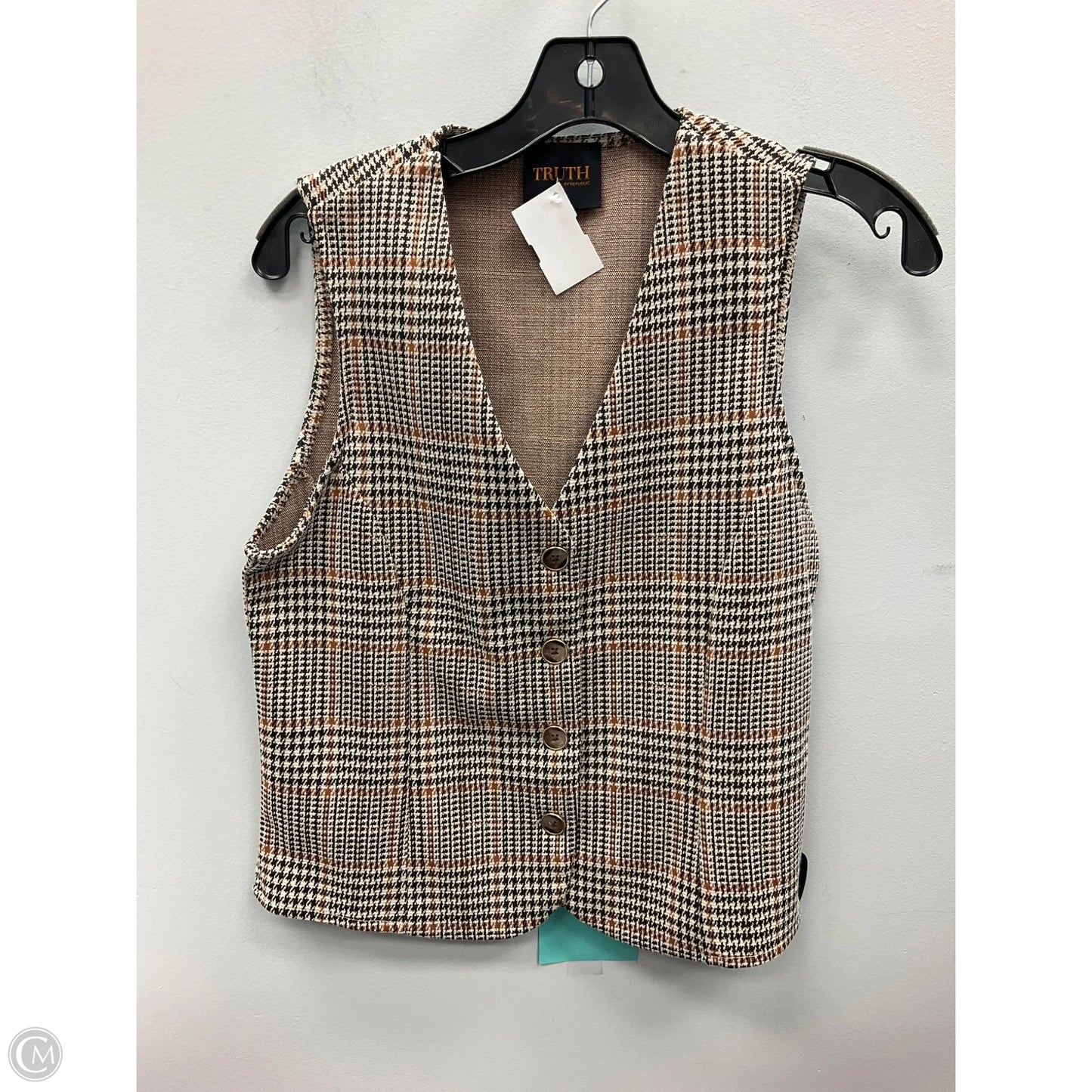 Vest Sweater By Truth In Plaid Pattern, Size: S