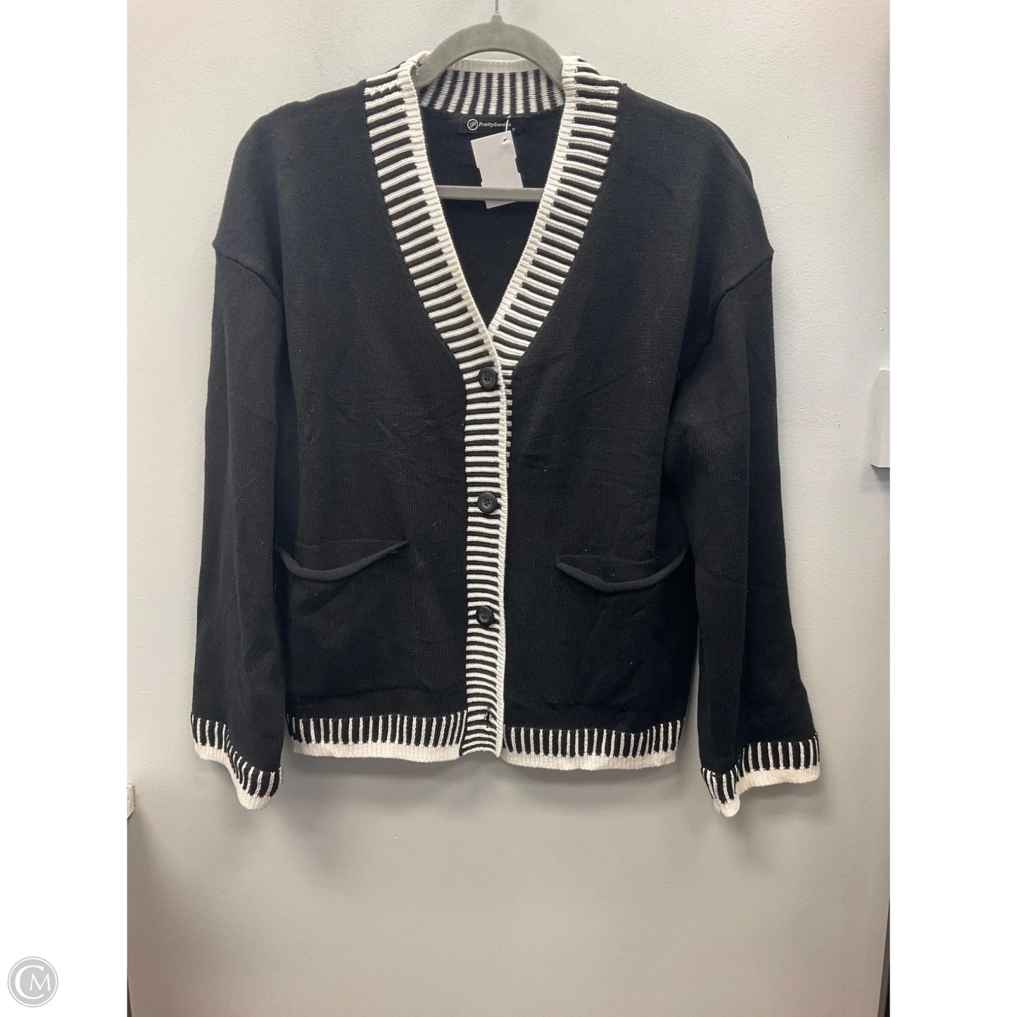 Sweater Cardigan By Prettygarden In Black & White, Size: S