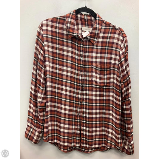 Top Long Sleeve By Treasure And Bond In Plaid Pattern, Size: S
