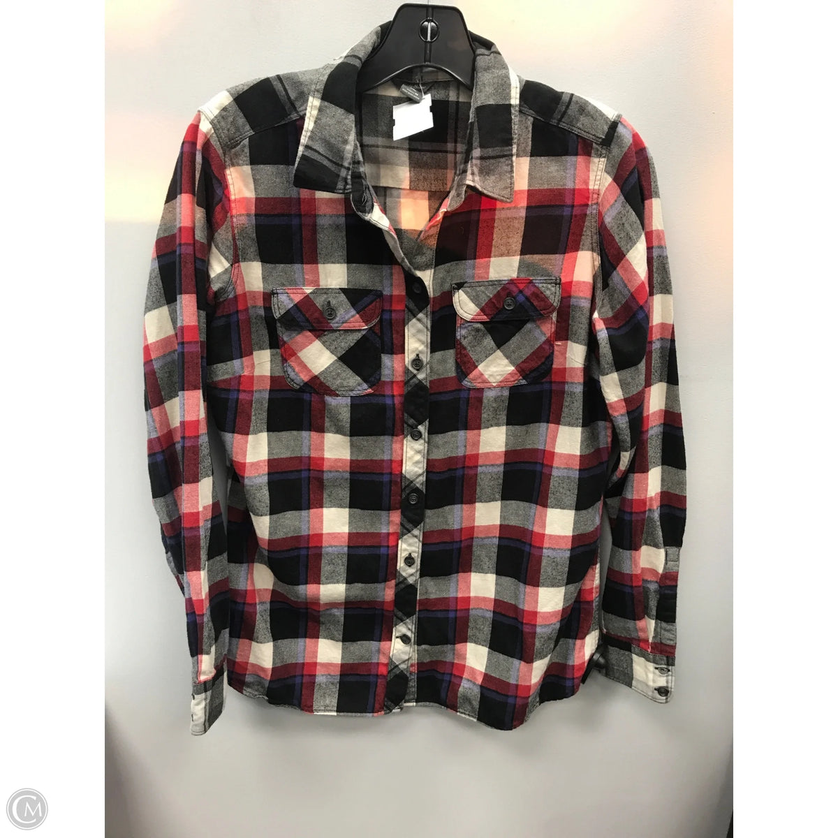 Top Long Sleeve By Eddie Bauer In Checkered Pattern, Size: M