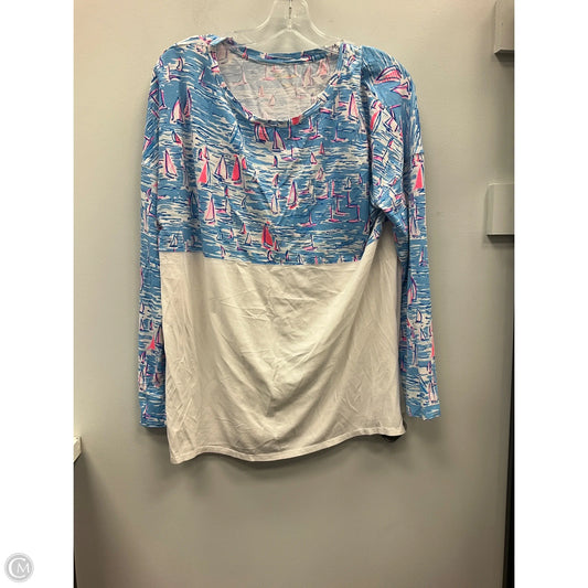 Top Long Sleeve Designer By Lilly Pulitzer In Blue & Pink, Size: L