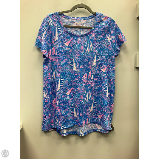 Top Short Sleeve Designer By Lilly Pulitzer In Green & Pink, Size: L