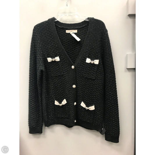 Sweater Cardigan By Loft In Black & Silver, Size: M