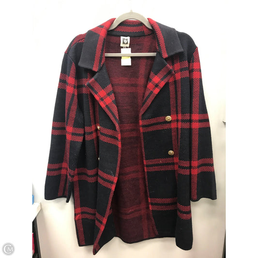 Sweater Cardigan By Anne Klein In Plaid Pattern, Size: M