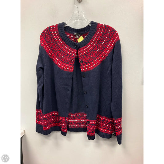 Sweater Cardigan By Talbots In Blue & Red, Size: M